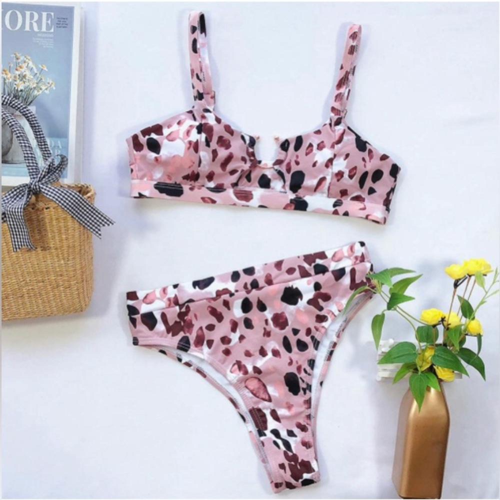 EJsoyo Women High Waisted Bikini Ring Sexy Snake Print Swimwear Brazilian 2 pc M